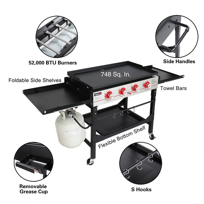 Royal Gourmet GB Series 4-Burner Gas Griddle with Latch Cover image number 9