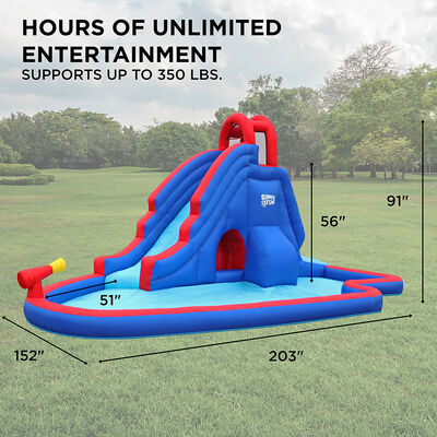 Sunny & Fun Inflatable Water Park with Slide and Water Gun
