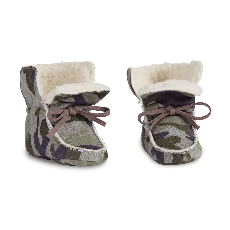 Mud pie Infant Boys' Camo Print Sherpa Baby Booties image number 1
