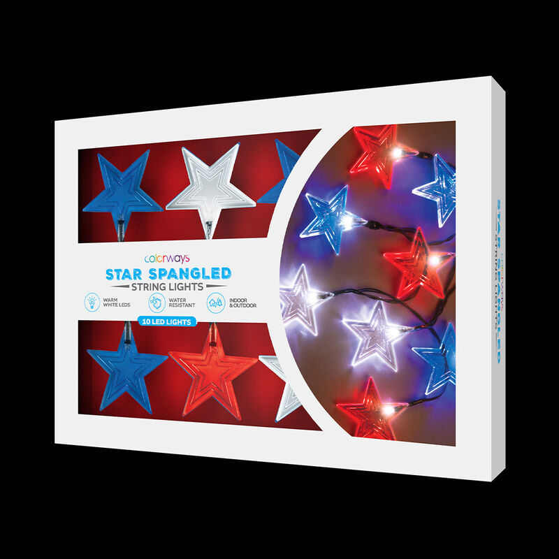 Colorways 10' Red, White, and Blue Stars LED String Light image number 3