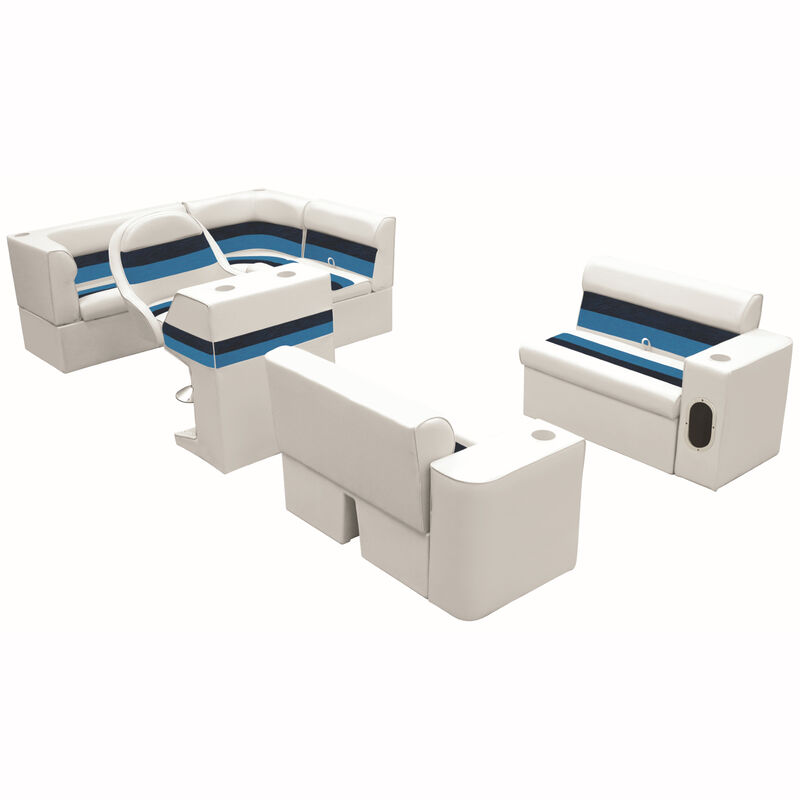 Deluxe Pontoon Furniture w/Classic Base - Complete Boat Package C, White/Nvy/Blu image number 1