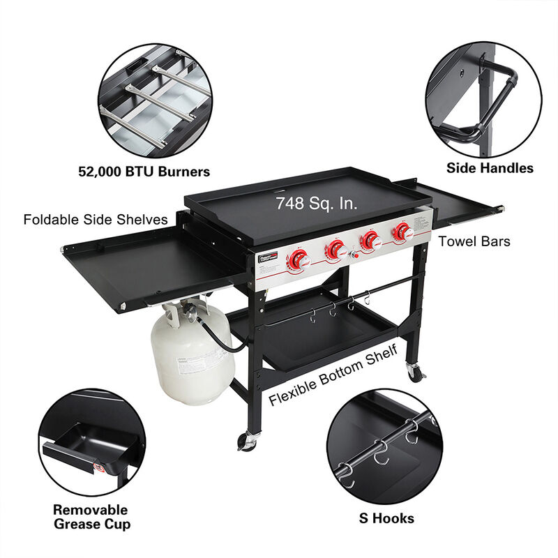 Royal Gourmet 4-Burner Gas Griddle&nbsp;with Folding Side Shelves and Legs image number 12