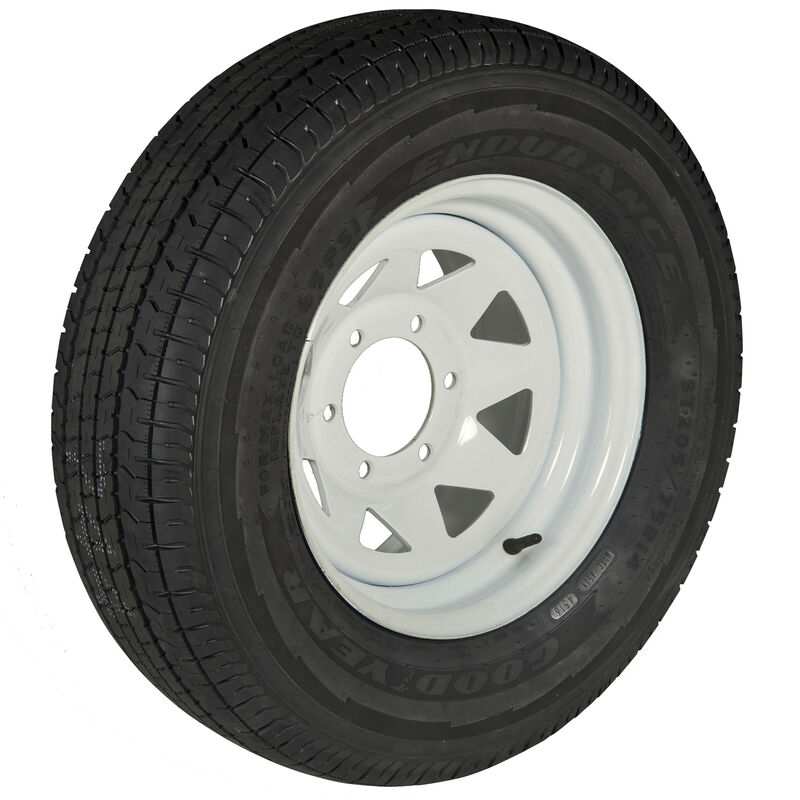 Goodyear Endurance ST225/75 R 15 Radial Trailer Tire, 6-Lug White Spoke Rim image number 1