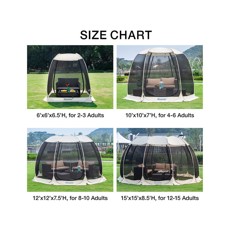 Alvantor Pop-Up Screen House Tent, 12' x 12', Beige image number 4