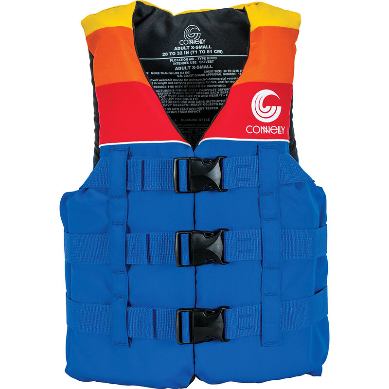 Connelly Junior Retro Nylon Life Vest, Blue/Yellow/Orange image number 1