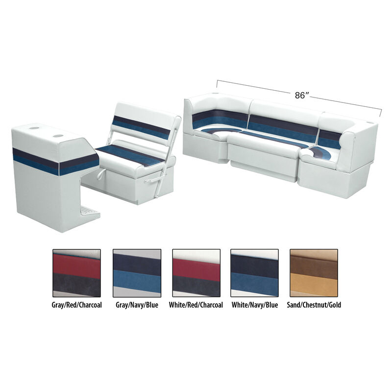 Deluxe Pontoon Furniture w/Toe Kick Base - Rear Cozy Package, White/Navy/Blue image number 1