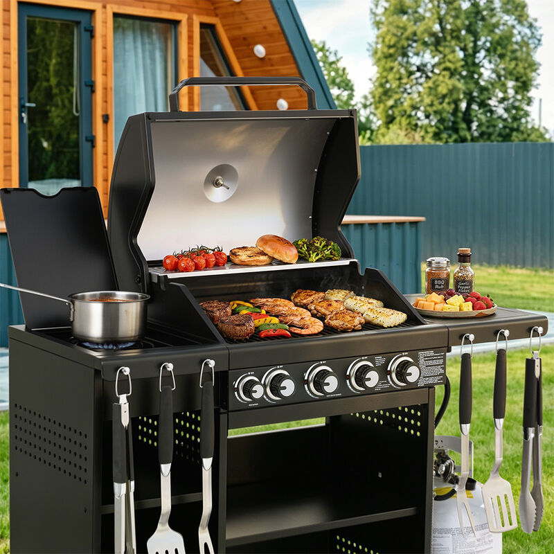 Royal Gourmet OK4002T 4 Burner Gas Grill with Side Burner and Storage Shelves image number 5