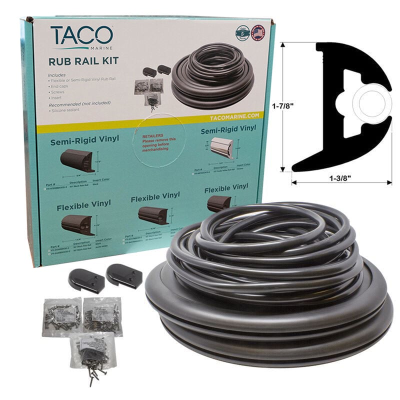 TACO Marine Flexible Rub Rail Kit, 1-7/8" X 1-3/8", Black with Black Insert, 50 Feet image number 1