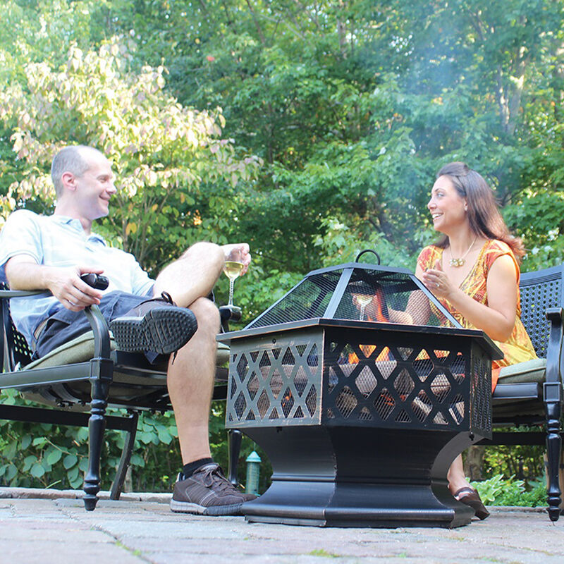 Endless Summer Oil-Rubbed Bronze Wood-Burning Outdoor Fire Pit with Lattice Design image number 3
