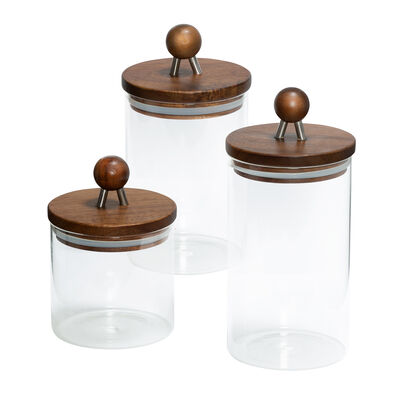 Honey Can Do Acacia-Top Glass Kitchen Canister Set, 3-Pc.