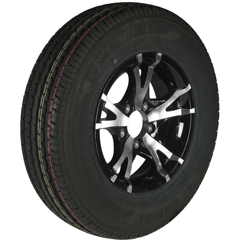 Trailer King II ST215/75 R 14 Radial Trailer Tire, 5-Lug Aluminum T07 Black Rim image number 1