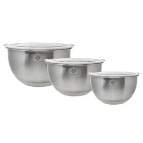 Gourmet Kitchen 3-piece Stainless Steel Bowl Set with Transparent Lid - Moonbeam