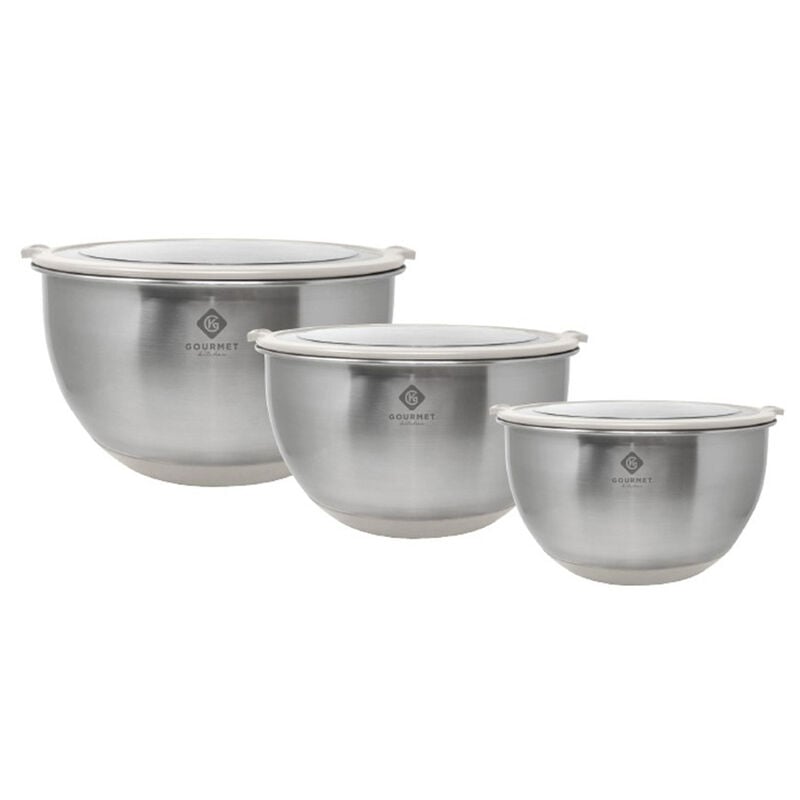 Gourmet Kitchen 3-piece Stainless Steel Bowl Set with Transparent Lid - Moonbeam