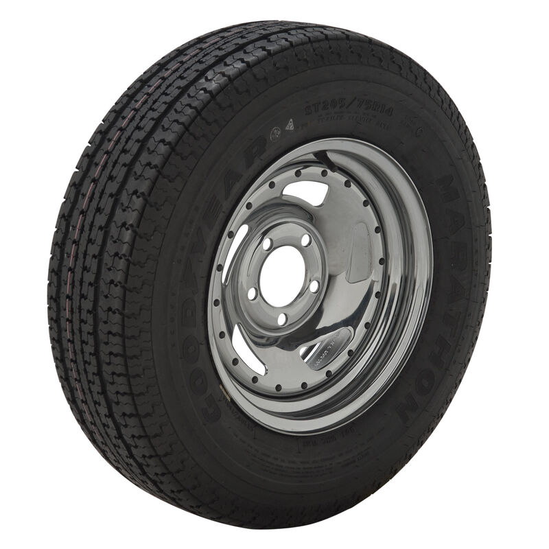Goodyear Marathon 205/75 R 14 Radial Trailer Tire, 5-Lug Chrome Directional Rim image number 1