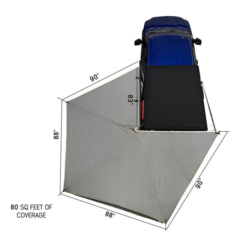 Overland Vehicle Systems Nomadic 270 LT Awning with Wall 1, 2, and Mounting Brackets, Driver Side, Dark Gray image number 3