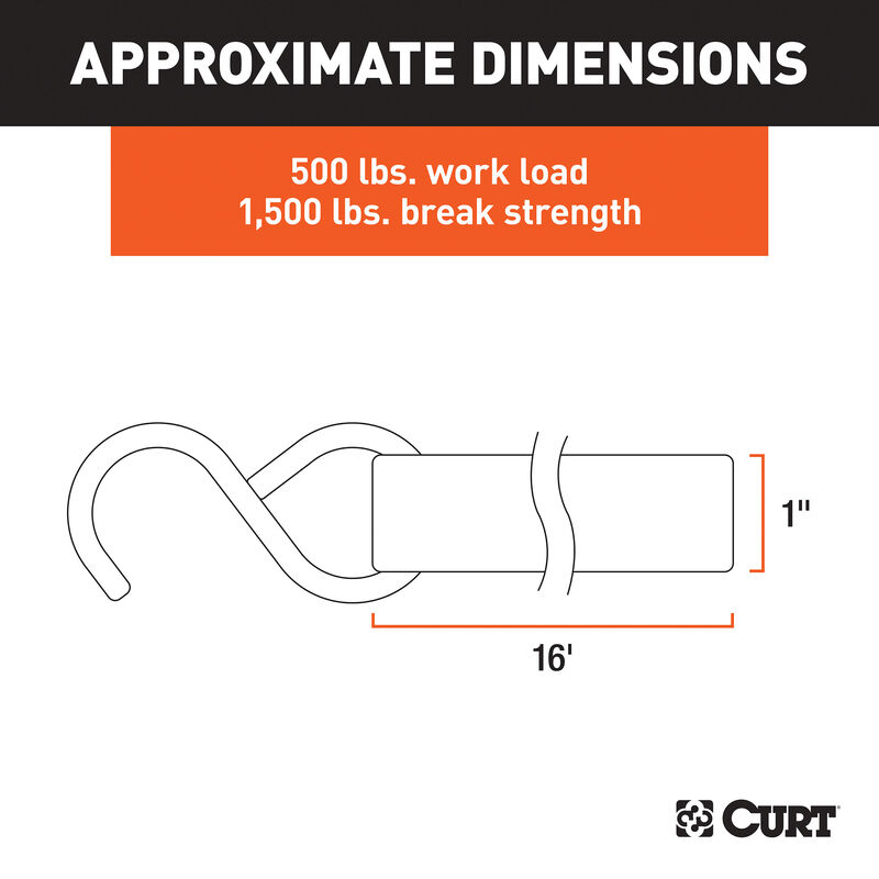 CURT 16' Black Cargo Straps with S-Hooks, 500 lbs., 4-Pack image number 5