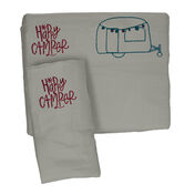 Microfiber Embroidered Sheet Set Grey/Teal, Happy Camper