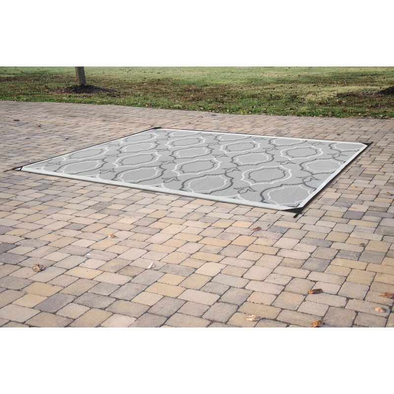 Reversible Magnolia Design RV Patio Mat, 8' x 11', Black/Gray image number 5