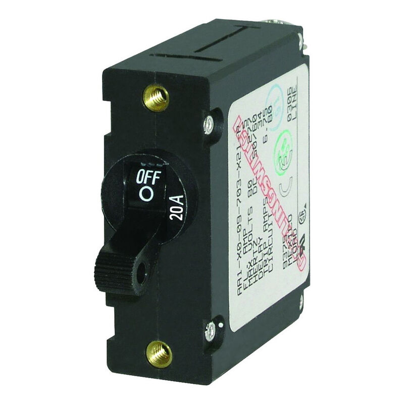 Blue Sea Circuit Breaker A-Series Toggle Switch, Single Pole, 20A, Black image number 1