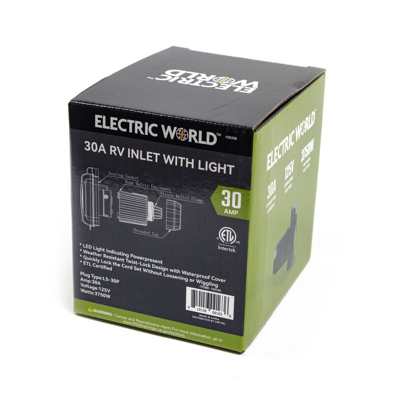 Electric World 30A Black RV Inlet with LED image number 7