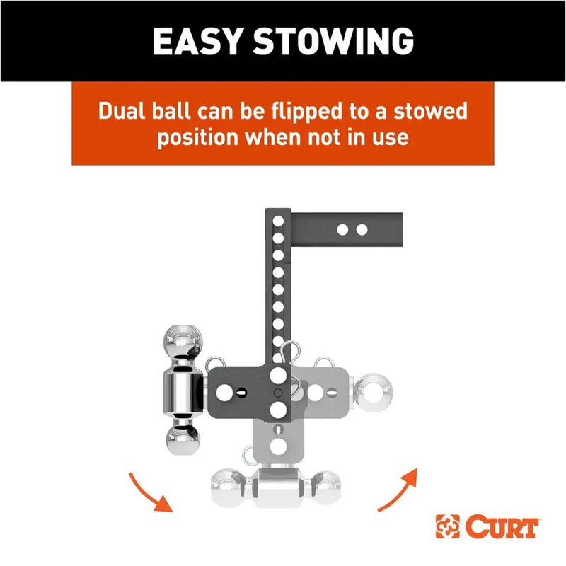 CURT StowPro Ball Mount, 9 in Drop, 2 in Shank, Dual Ball #45963 image number 7