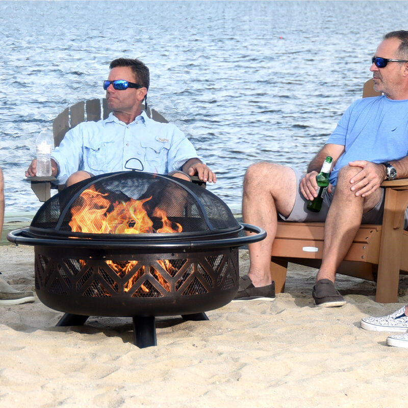 Endless Summer Oil-Rubbed Bronze Wood-Burning Outdoor Fire Pit with Geometric Design image number 3