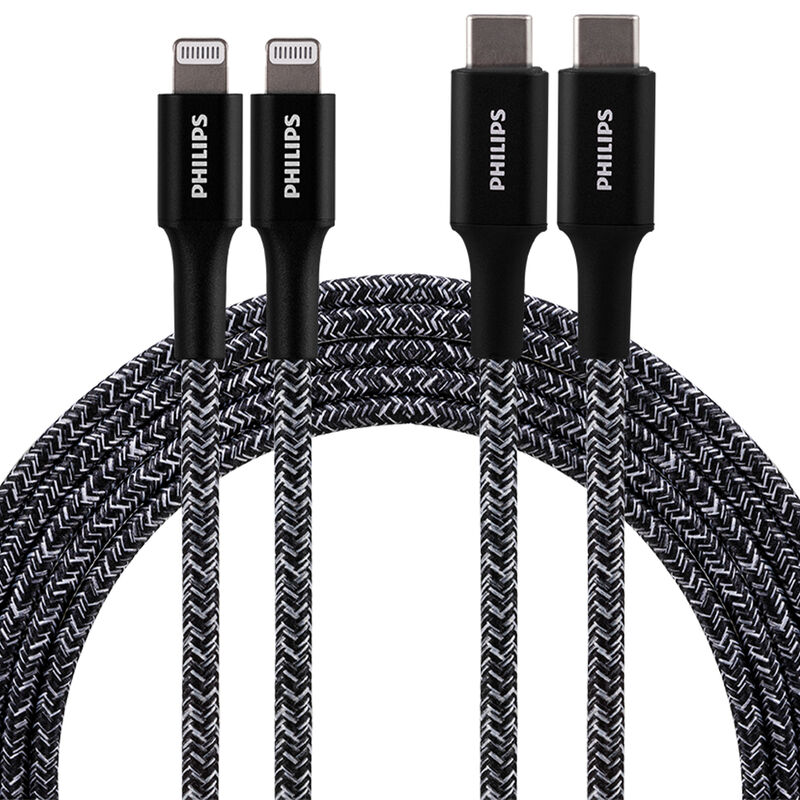 Philips 6' USB-C to Lightning Cable, Black, 2-Pack image number 1