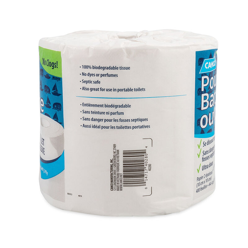 Camco 2-Ply RV and Marine Toilet Paper, Single Roll, 400 Sheets image number 2