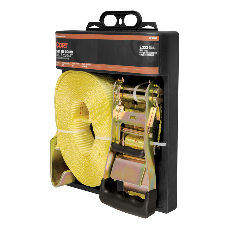 CURT 27' Yellow Cargo Strap with Flat Hooks, 3,333 lbs. image number 2