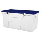 TitanSTOR Small 4' Dock Box With Locking Set, White W/Blue Lid
