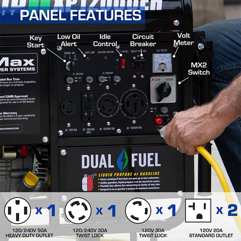 DuroMax Hybrid Dual Fuel 12,000-Watt Electric Start Generator image number 5