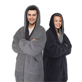 Sherpy Oversized Hoodie Blanket Reversible Sherpa Sweatshirt, Gray/Black