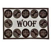 Woof Chenille Design Pet Food & Water Bowl Mat, 12.75" x 19", Brown/Beige