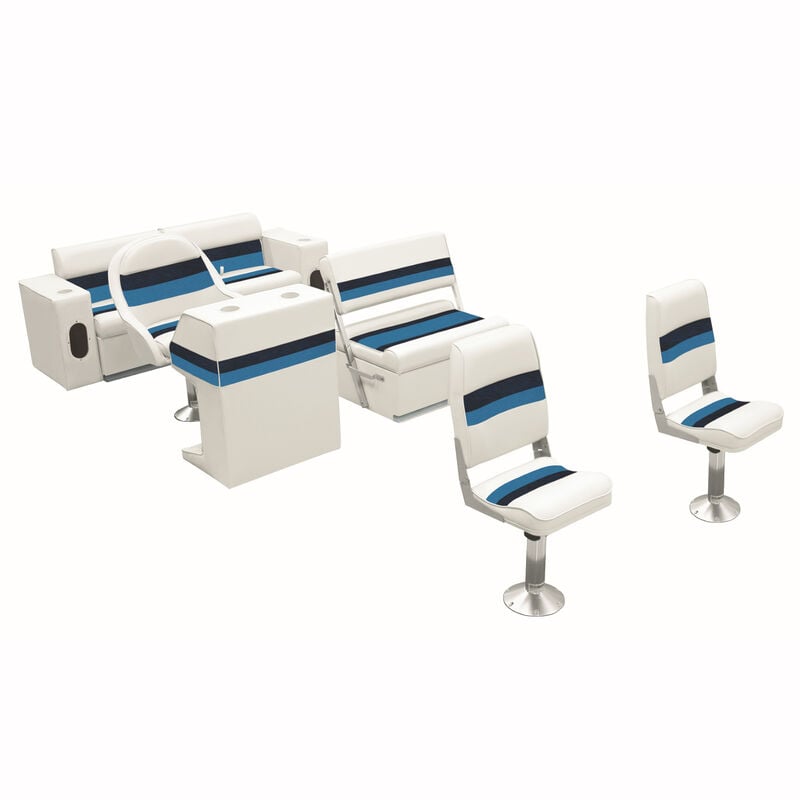 Deluxe Pontoon Furniture w/Toe Kick Base - Fishing Package, White/Navy/Blue image number 1