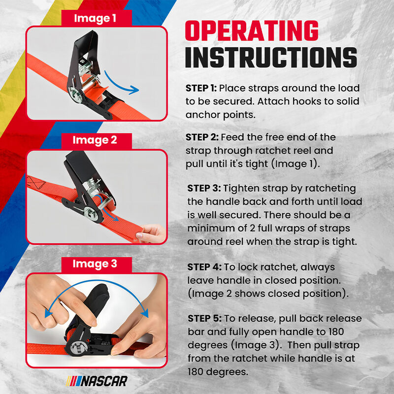 NASCAR Ratchet Tie-Down Straps, 2-Pack image number 4