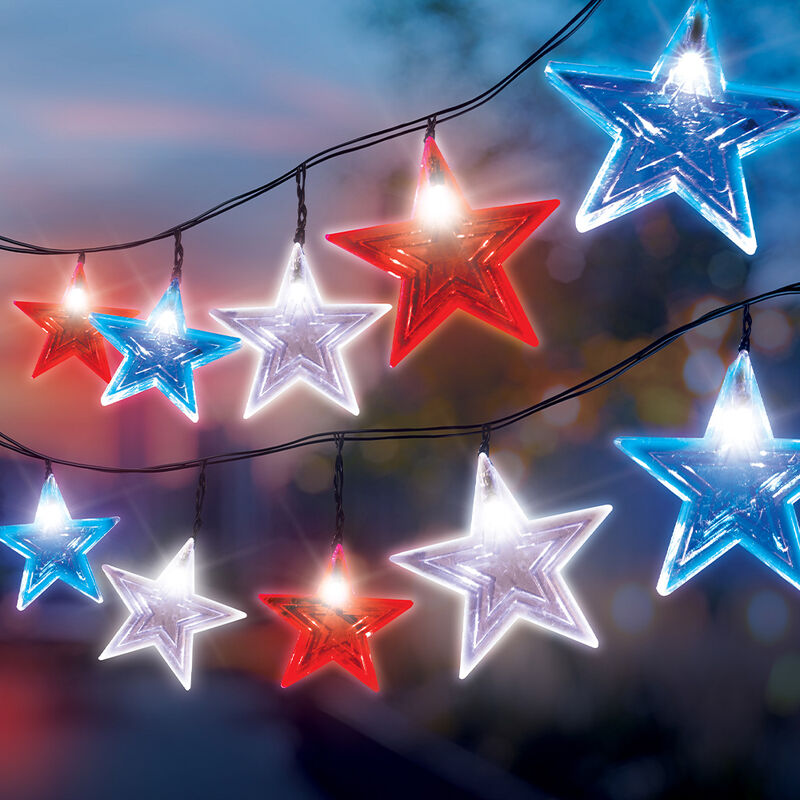 Colorways 10' Red, White, and Blue Stars LED String Light