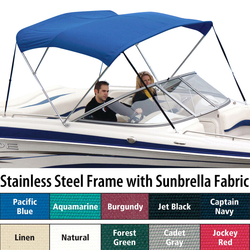 Shademate Sunbrella Stainless 3-Bow Bimini Top 6'L x 46''H 91''-96'' Wide image number 1