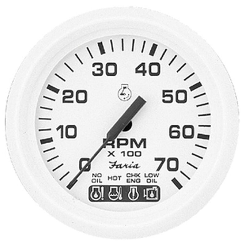 Faria 4" Dress White Series Tach/System Check, 7,000 RPM image number 1