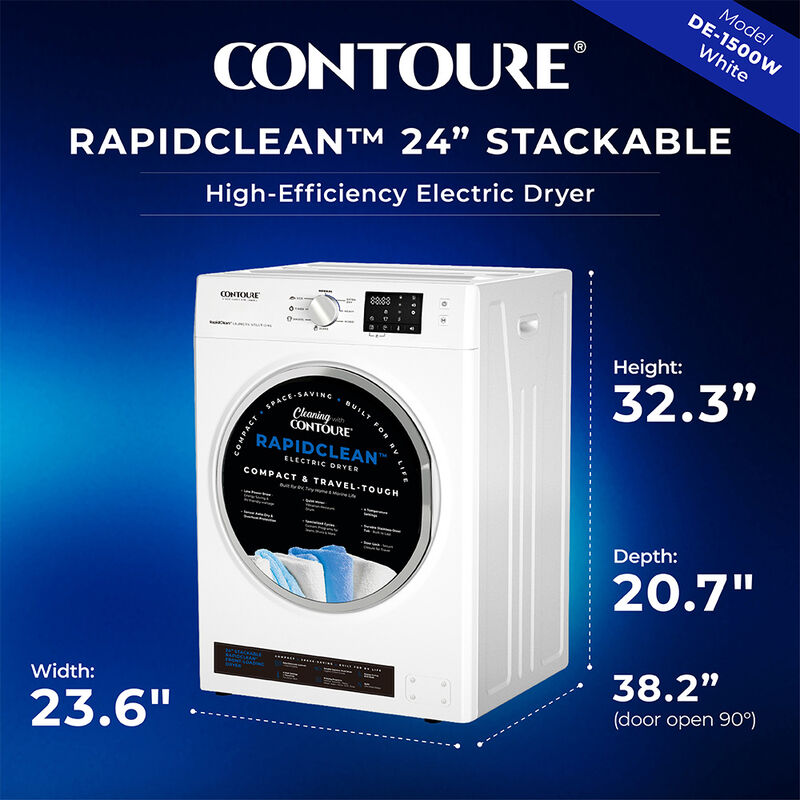 CONTOURE DE-1500W 24" Stackable Front-Load Electric Dryer, White image number 2