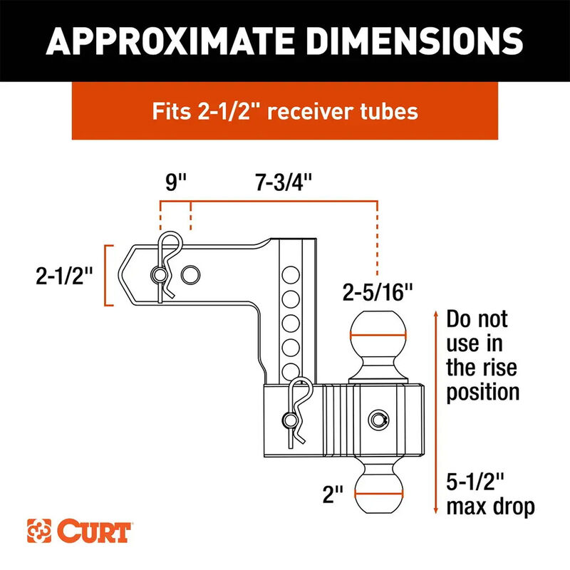 CURT AlumaLite Aluminum Hitch w/Dual Ball, 6 in Drop, 2-1/2 in Shank #45385 image number 4