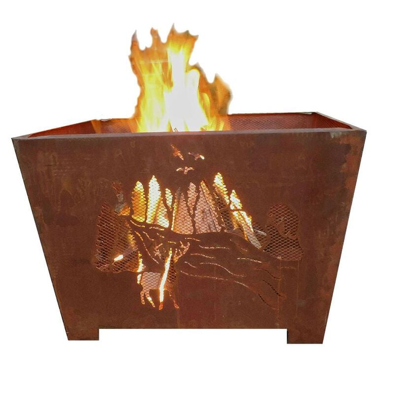 Esschert Design Nature Scene Fire Basket, Sheet Metal, Rust Finish image number 1