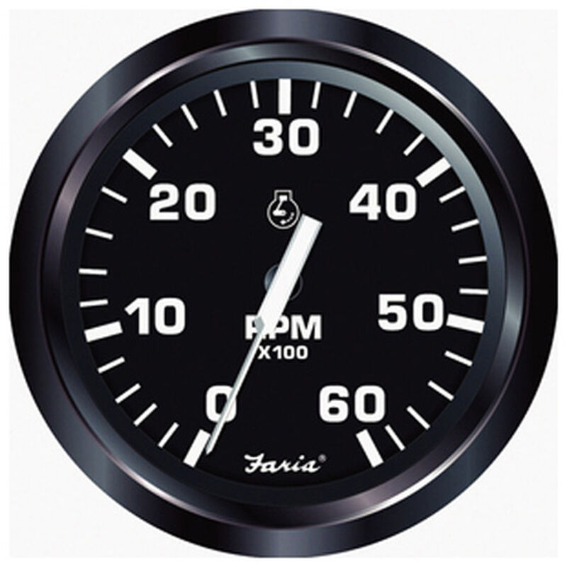 Faria 4" Euro Black Series Tachometer, 6,000 RPM Gas Inboard & Inboard/Outboard image number 1