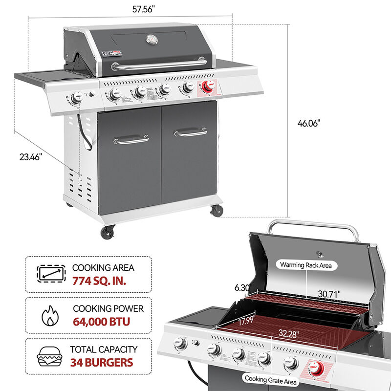 Royal Gourmet 5-Burner Propane Gas Grill with Side Burner and Sear Burner image number 15
