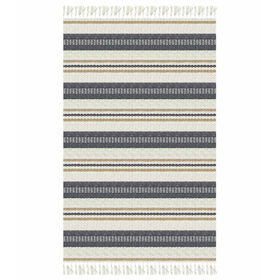 Hurley Cotton Woven Throw, White/Grey/Tan Stripe