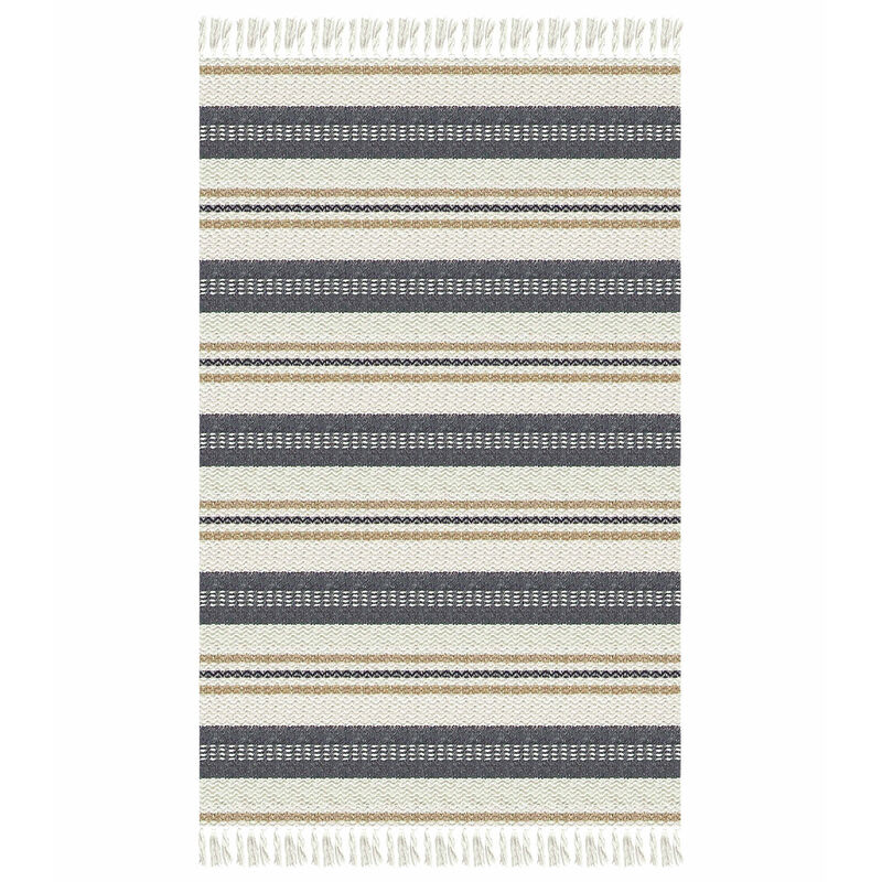 Hurley Cotton Woven Throw, White/Grey/Tan Stripe