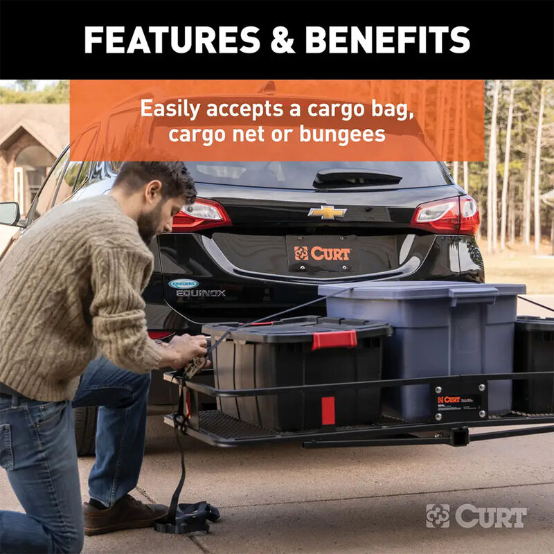 CURT 60" x 24" Black Steel Basket Cargo Carrier, Fixed Shank image number 10