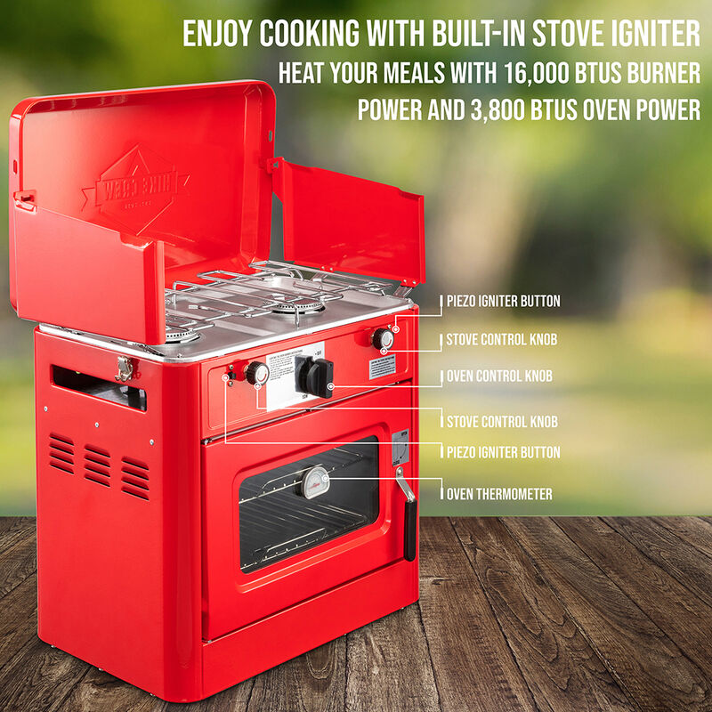 Outdoor 2-in-1 Dual Burner Camping Stove and Oven, Red image number 3