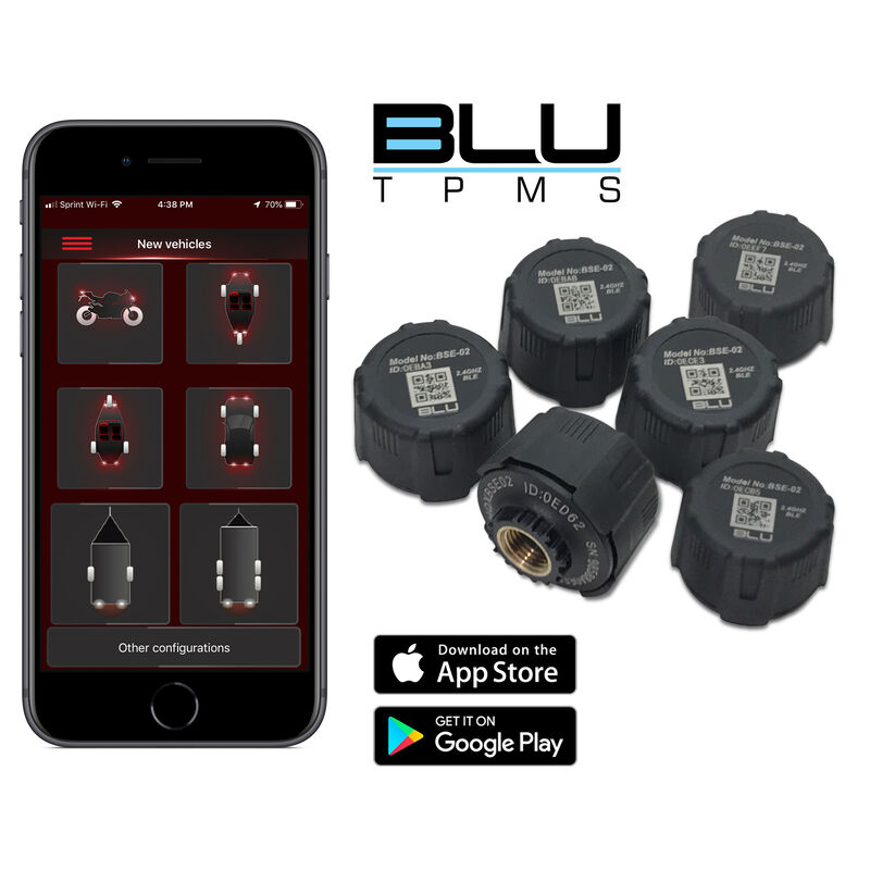 BLU Tire Pressure & Temperature Monitoring System, External 1-100psi, Set of 6 image number 1