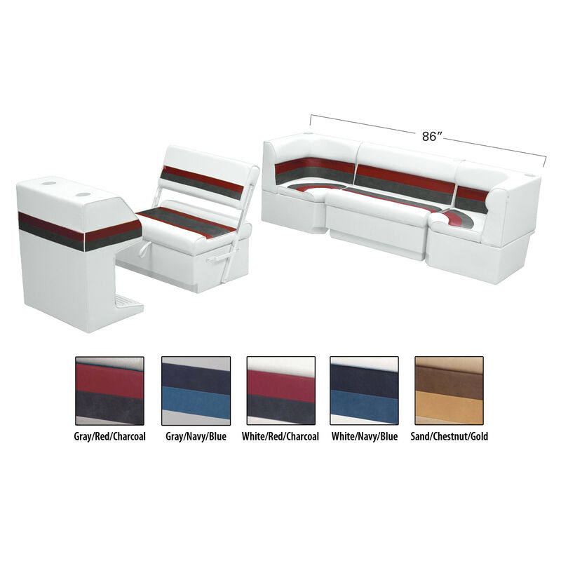 Deluxe Pontoon Furniture w/Toe Kick Base - Rear Cozy Package, White/Red/Charcoal