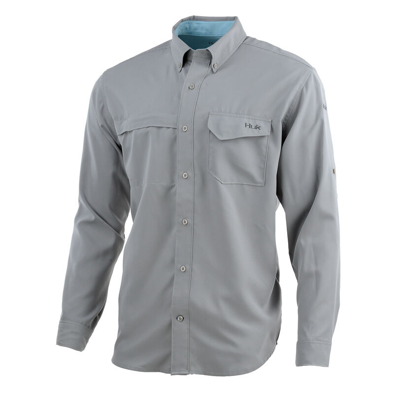 HUK Men’s Tide Point Woven Solid Long-Sleeve Shirt image number 4